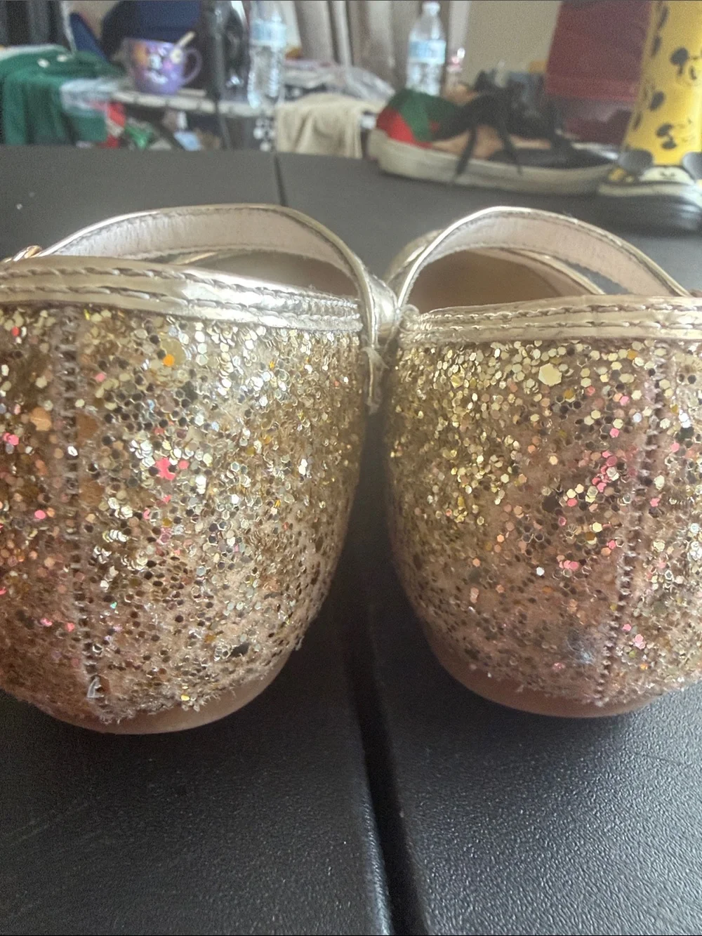 Girls' Gold Glitter Mary Jane Shoes with Strap